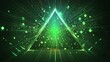 © Raffaza - Abstract green glowing triangle with lines and particles in a dark background.