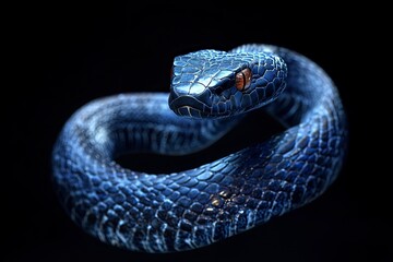 3D Illustration of Blue insularis viper venomous snake isolated in dark black background .generative ai