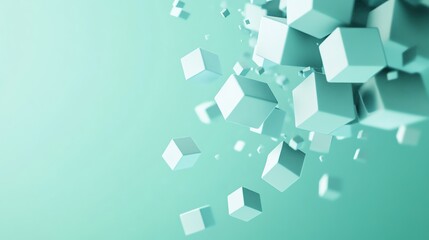 Wall Mural - an abstract image of white cubes floating in mid-air against a green background.