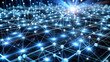 © Arethaawykoff - Futuristic network visualization featuring glowing blue circuits and interconnected nodes, creating dynamic and vibrant atmosphere. pulsing lights enhance sense of technology and innovation