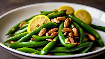 Canvas Print -  Deliciously healthy snack  Green beans almonds and lemon zest