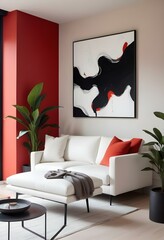 Wall Mural - Modern Minimalist Living Room with Cozy Furniture and Soft Lighting with sofa and mockup.