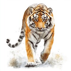 Poster - Watercolor Illustration of a Majestic Tiger Walking Towards the Viewer.