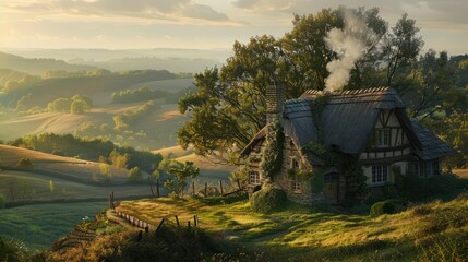 Poster - Charming Cottage on a Rolling Hill