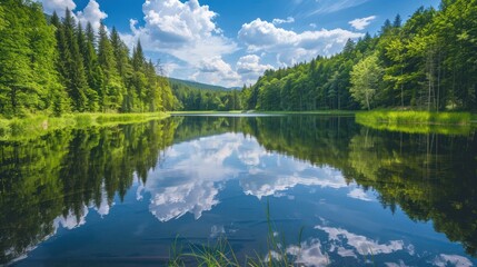 Poster - Serene Lake Surrounded by Lush Greenery