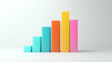 Poster - A 3D bar chart with vibrant bars in varying heights, placed on a white background with clean shadows and labels, perfect for visualizing business or financial data.