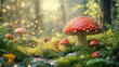 © Chonticha - A charming woodland scene with mushrooms and tiny woodland creatures exploring their surroundings