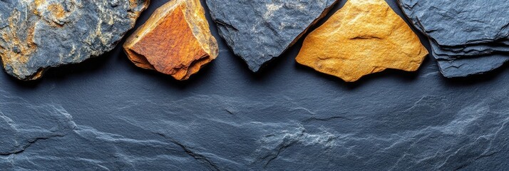 Aufkleber - A close-up view of a natural slate surface, featuring a border of different colored rock fragments.