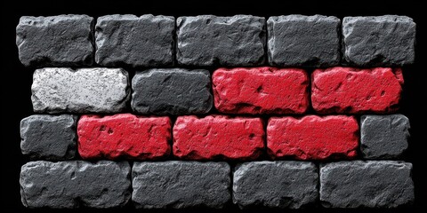Aufkleber - A Wall of Dark Grey Bricks with a Single White Brick and a Row of Red Bricks