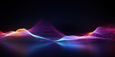 a colorful, abstract image of a mountain range with a blue and purple sky backgroud.