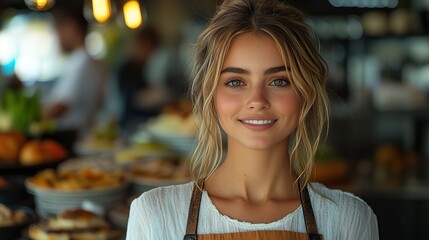 Wall Mural - young woman ordered lunch from the restaurant