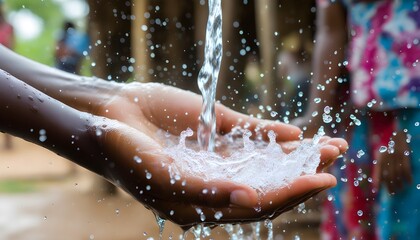 Wall Mural - Joyful Water Splash Embraced by Hands