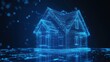 © Mohammed - A wireframe model of a house, rendered in glowing blue lines. The model appears to be floating in a digital space.