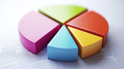 Leinwandbilder - A close-up of a 3D pie chart with bright, contrasting colors, the segments separated slightly to highlight different data points, set on a white background.