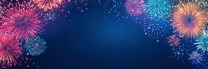 Wall Mural - art of colorful firework on dark blue background