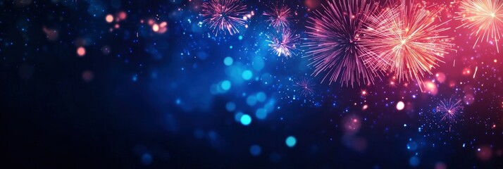 Wall Mural - art of colorful firework on dark blue background