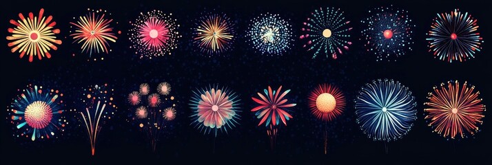 Wall Mural - art of colorful firework on dark blue background