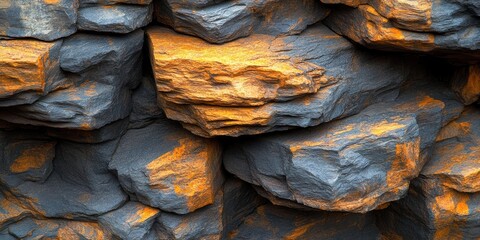 Aufkleber - A Close-Up View of Weathered Stone, Displaying a Unique Texture and Color Palette of Gray and Yellowish-Orange
