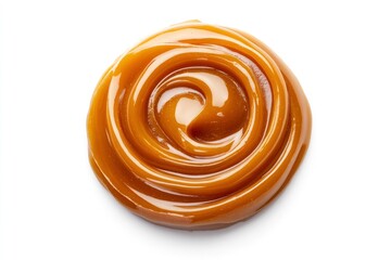 Caramel sauce swirl isolated on white background, top view - generative ai