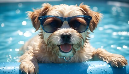 Wall Mural - playful puppy sporting stylish sunglasses in a cheerful outdoor setting