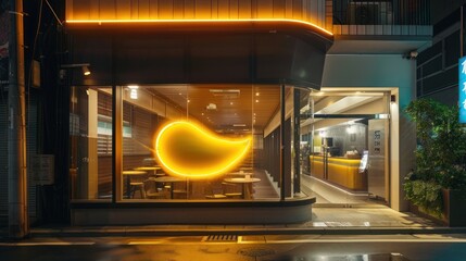 Wall Mural - Nighttime View of a Japanese Restaurant with Neon Sign