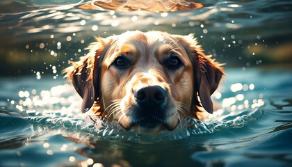 Poster - playful underwater moment capturing a dogs curiosity in a vibrant aquatic setting