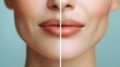 © Alpha - Transformation of a woman's mouth region with visible wrinkles before treatment and smooth, firm skin after wrinkle removal process