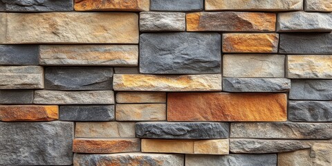 Poster - An abstract pattern of stacked stone tiles in shades of brown, beige, and gray, creating a textured and visually appealing backdrop.