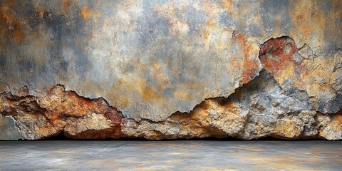 Aufkleber - Rusty and Weathered Concrete Wall with Cracked Surface and a Rough Stone Base