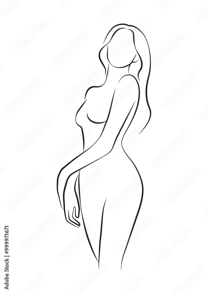 Isolated line art vector illustration of a beautiful woman, faceless ...