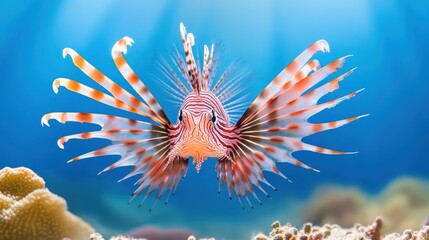 Wall Mural - Colorful Lionfish Swimming in Clear Blue Ocean