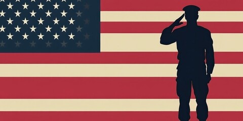 Soldier silhouette saluting in front of the American flag on Memorial Day