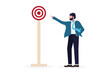 © JK_kyoto - A businessman pointing at a target symbolizing goal achievement and strategy on a white background.