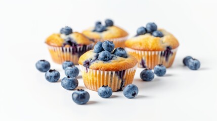 Blueberry fruit cupcake isolated over white background