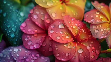 Wall Mural - A close-up of rain droplets clinging to the vibrant flowers in umberia's gardens.