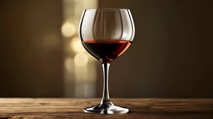 Wall Mural -  A glass of red wine elegantly poised on a wooden table