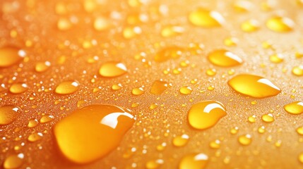 Poster - Close up macro shot of water droplets on a yellow surface.