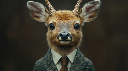 Sticker - A cute deer in a suit looks directly at the camera.