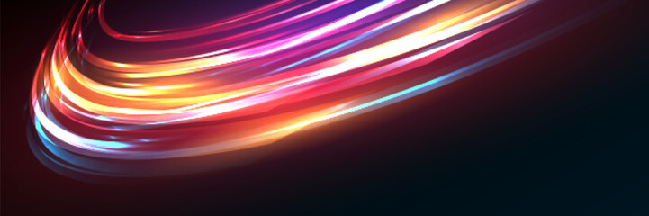 Wall Mural - modern abstract high speed movement. dynamic motion light trails on dark background. futuristic digi