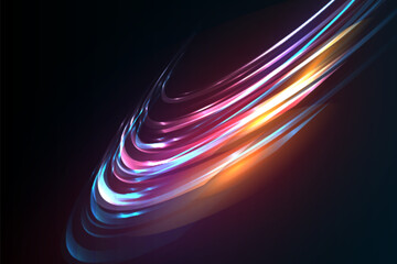 Wall Mural - modern abstract high speed movement. dynamic motion light trails on dark background. futuristic digi