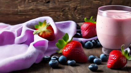 Canvas Print -  Freshly blended strawberry and blueberry smoothie ready to enjoy