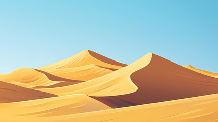 Wall Mural - A vast desert landscape with rolling sand dunes under a clear blue sky, providing ample copy space for text overlay. Rolling Dunes. Illustration