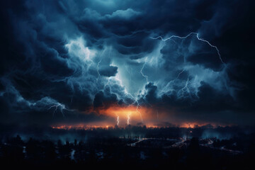 Wall Mural - Intense Lightning Strikes in Dramatic Stormy Sky