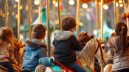 Sticker - A group of children riding on a merry-go-round