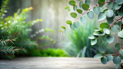 Eucalyptus leaves hanging gracefully in a serene, blurred background, showcasing simplicity and natural beauty