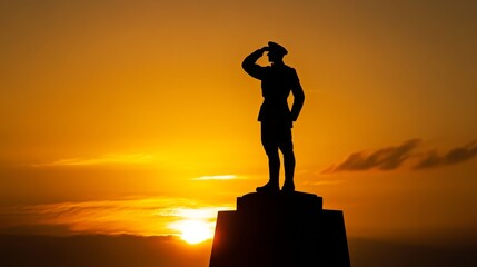 Wall Mural - A statue of a soldier stands on a hilltop