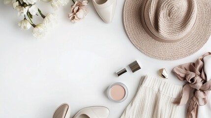 Elegant Vanity Arrangement with Beauty Accessories and Cosmetics on Minimalist Table