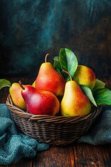 Wall Mural - Fresh pear fruit in basket