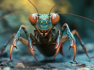 Poster - Close-up of a Praying Mantis with Vivid Colors