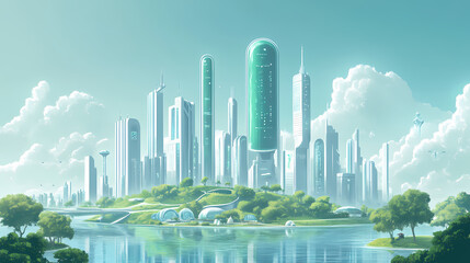 Futuristic utopia megacity concept. green eco friendly metropolis illustration. generative ai. AI Utopia. Illustration